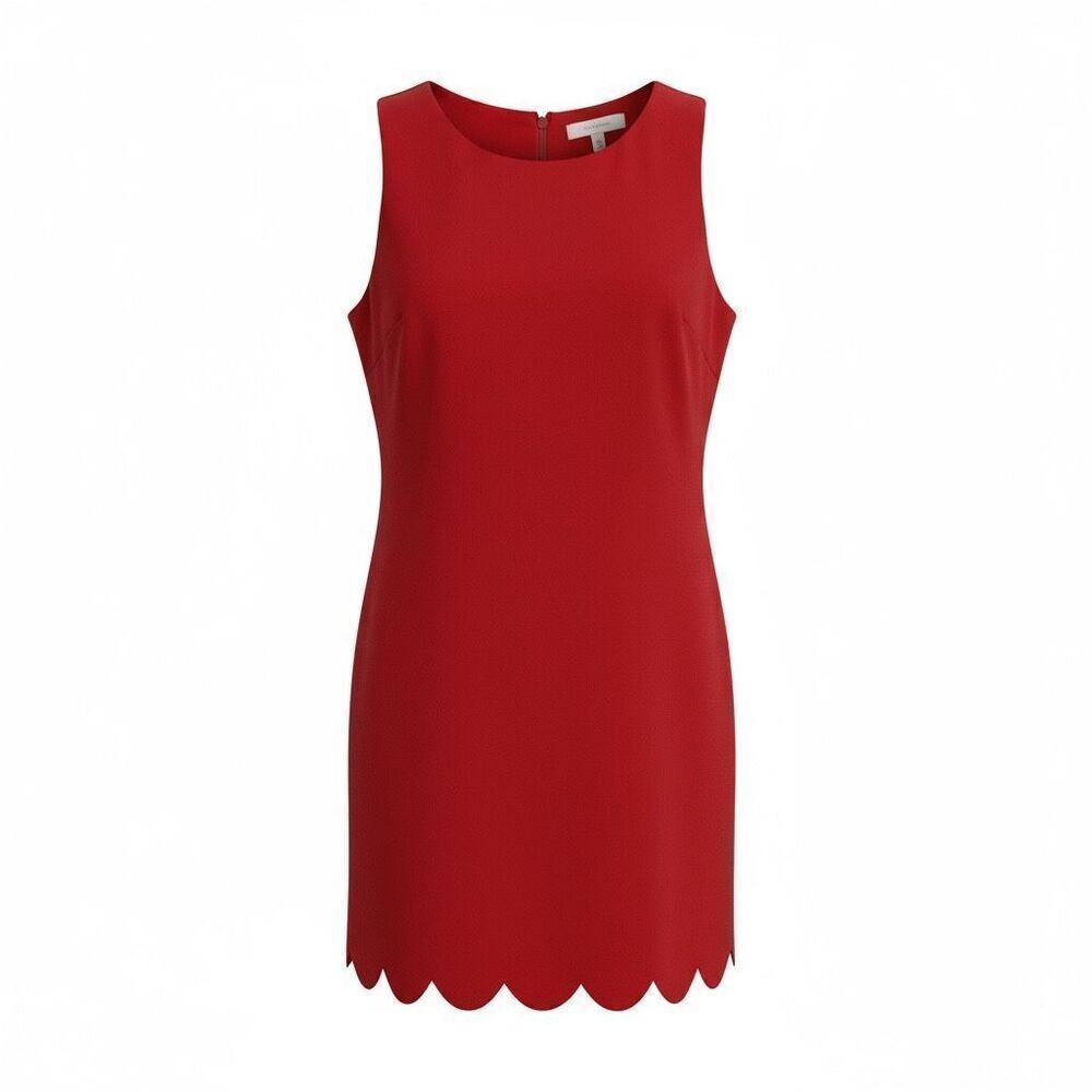 Monteau Sleeveless Crew Neck Lined Scalloped Hem Mini Sheath Dress Red Large